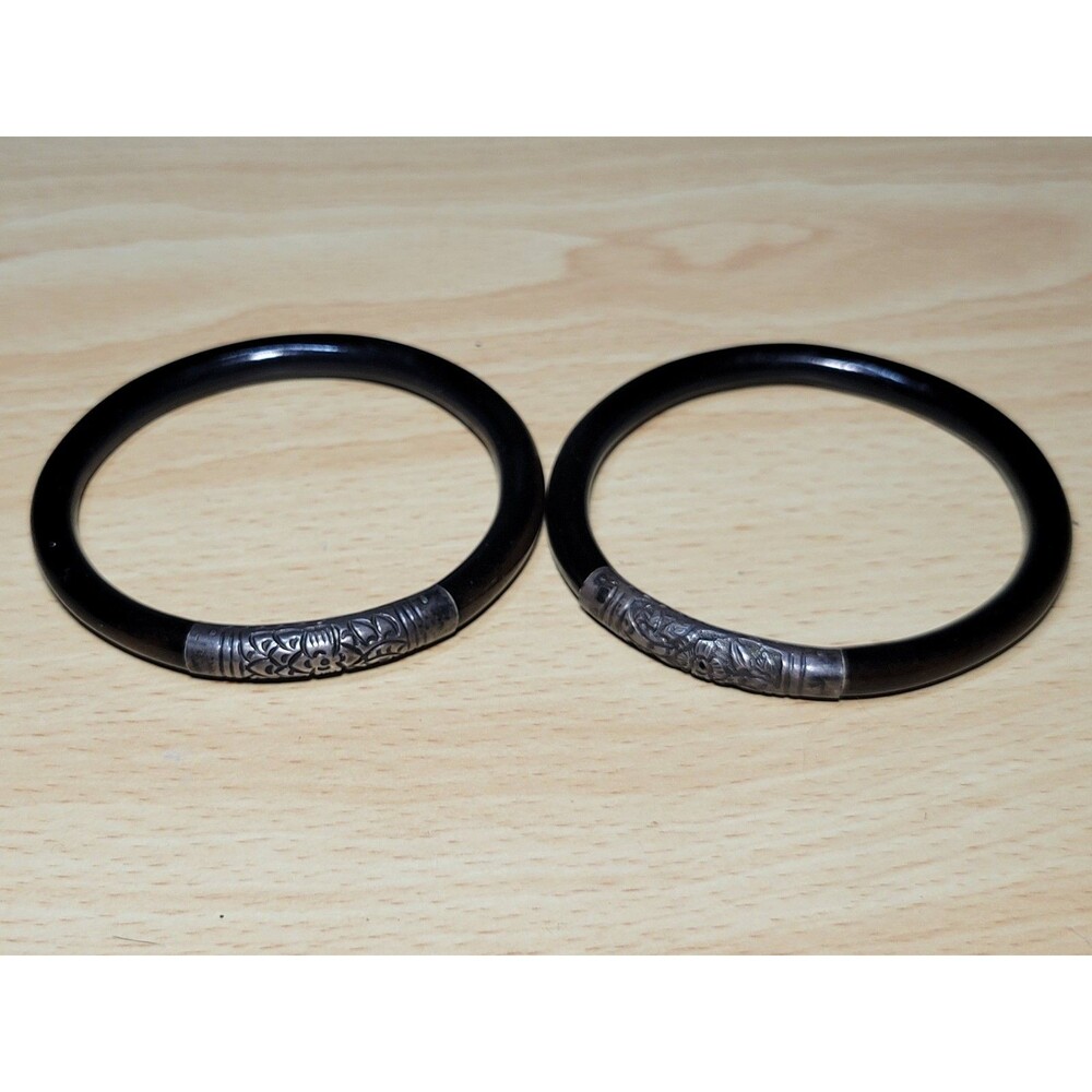 Pair Of Vintage Black Coral Bangle Bracelets
